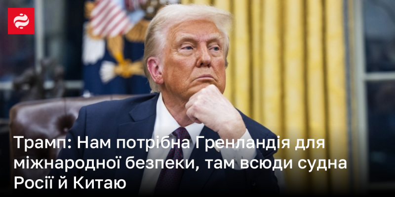 Трамп: Гренландія є необхідною для забезпечення міжнародної безпеки, адже там присутні судна з Росії та Китаю.